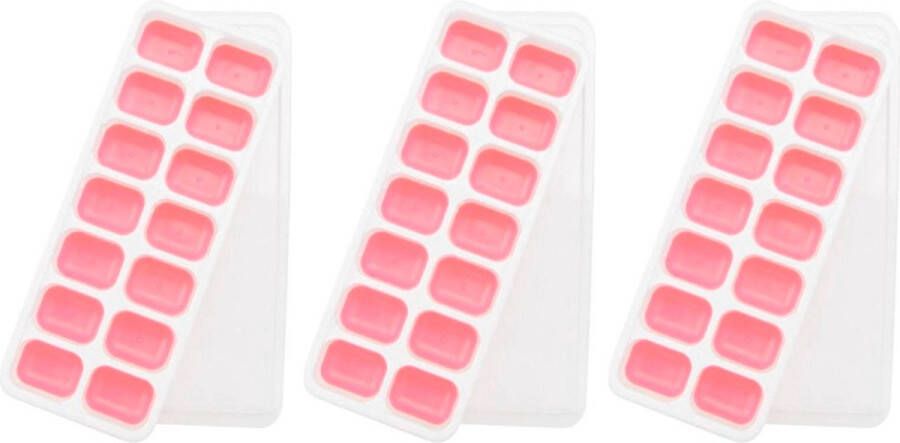 Merkloos Sans marque Siliconen ijsblokjesvorm inclusief deksel 3 stuks Roze BPA Vrij Makkelijk uitneembaar Plastic & Silicone