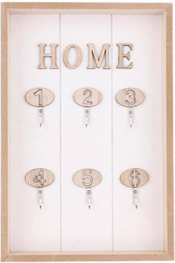 Merkloos Sans marque Sleutelkast voor 6 sleutels SADIE Sleutelhouder Wit Bruin Hout 30 x 20 x 4 cm