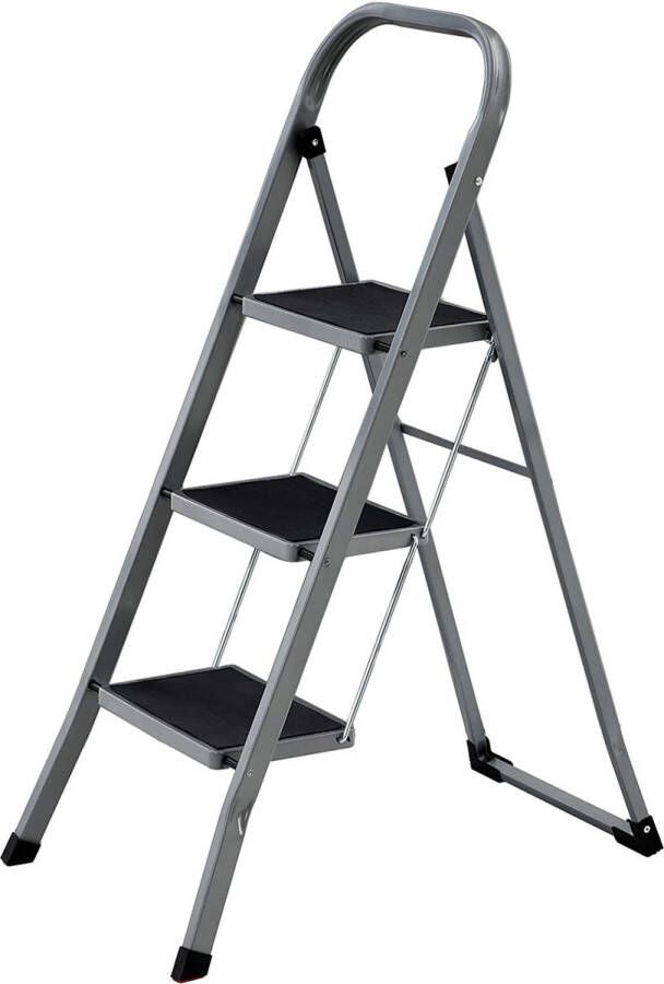 Merkloos Sans marque SONGMICS 3-sporten ladder vouwladder sportbreedte 20 cm antislip rubber met handvat draagvermogen 150 kg staal grijs en zwart