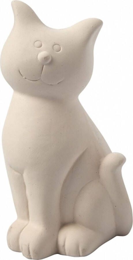 Merkloos Sans marque Spaarpot kat wit klei 14 cm om zelf te kleuren kinderverjaardag katten thema