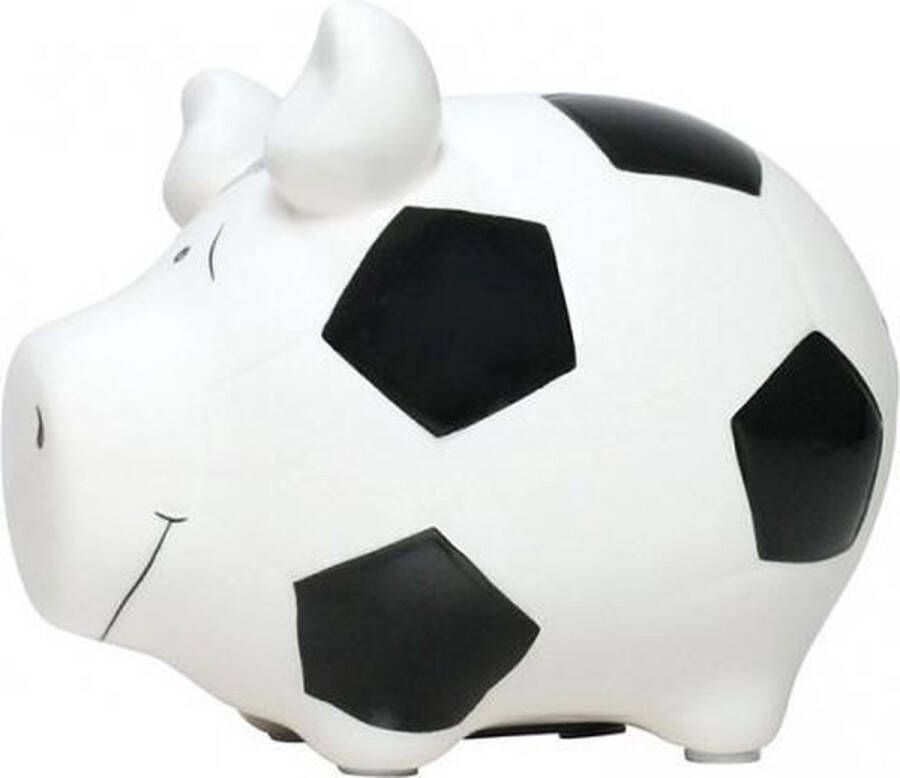 Merkloos Sans marque Spaarpot spaarvarken wit met voetbal print 12 cm Voetbal thema dieren spaarpotten varkens biggen voor kinderen en volwassenen