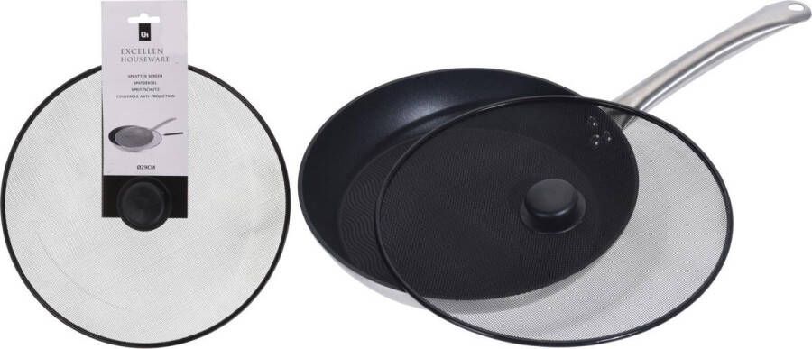 Excellent Houseware Universele RVS spatdeksel afgietdeksel zwart voor pannen van 29 cm Koekenpan deksels tegen het spatten