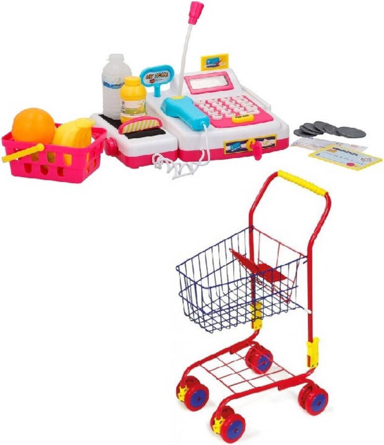 Merkloos Sans marque Speelgoed kassa met accessoires en winkelwagen Supermarkt speelset Winkeltje spelen kinderspeelgoed