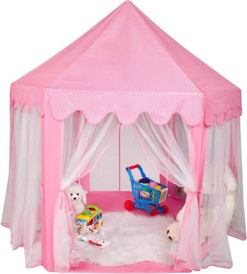 Merkloos Sans marque Speeltent voor Kinderen Met Bodem Vanaf 3 Jaar 135x135x140cm Kinderen Tent Kasteel Voor binnen en Buiten- roze