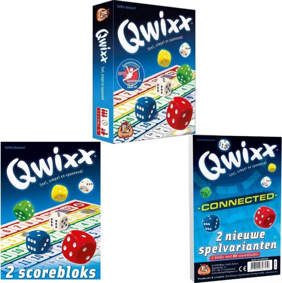 Merkloos Sans marque Spellenbundel 3 stuks Dobbelspel Qwixx & 2 extra scoreblocks & Qwixx Connected