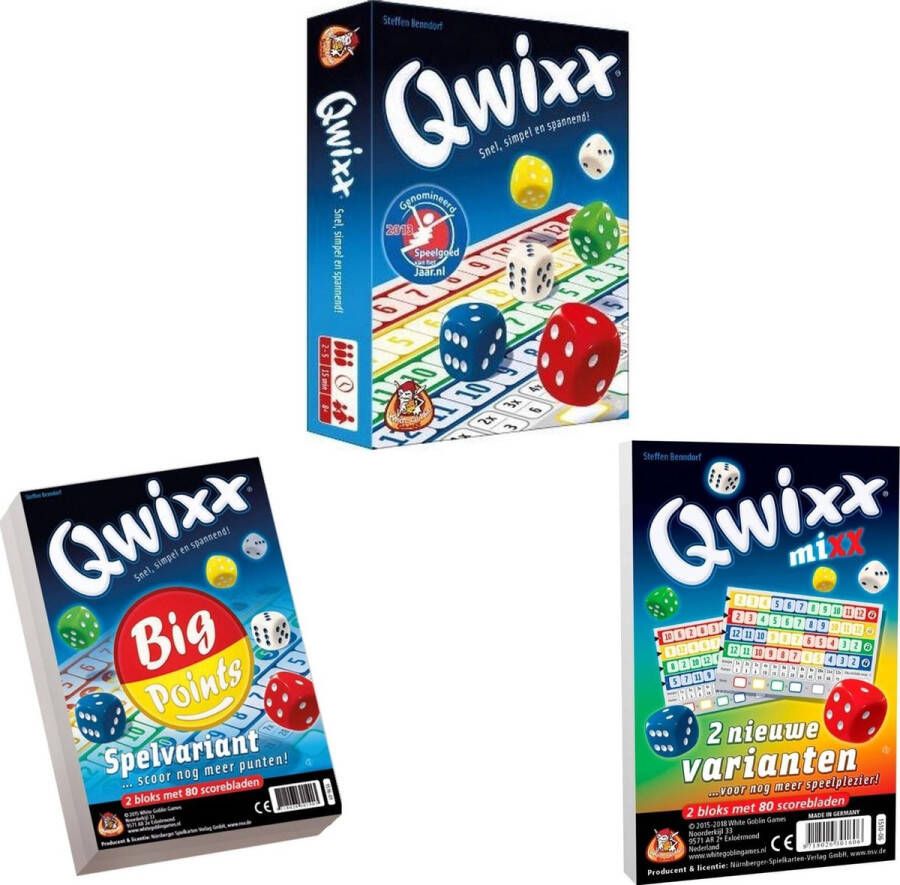Merkloos Sans marque Spellenbundel 3 stuks Dobbelspel Qwixx & Qwixx Big Points & Qwixx Mixx