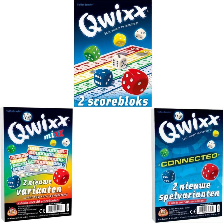 Merkloos Sans marque Spellenbundel 3 stuks Dobbelspel Qwixx scoreblocks & Qwixx Mixx & Qwixx Connected