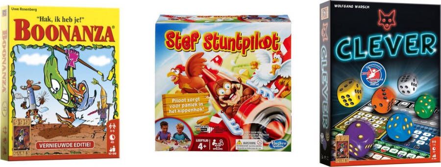 Merkloos Sans marque Spellenbundel Kaartspellen 3 Stuks Boonanza & Clever & Stef Stuntpiloot