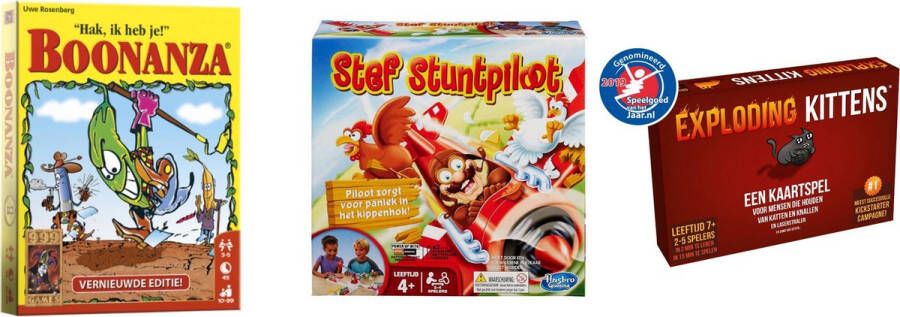 Merkloos Sans marque Spellenbundel Kaartspellen 3 Stuks Boonanza & Exploding Kittens & Stef Stuntpiloot