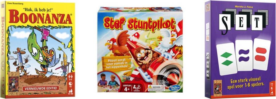 Merkloos Sans marque Spellenbundel Kaartspellen 3 Stuks Boonanza & SET! & Stef Stuntpiloot