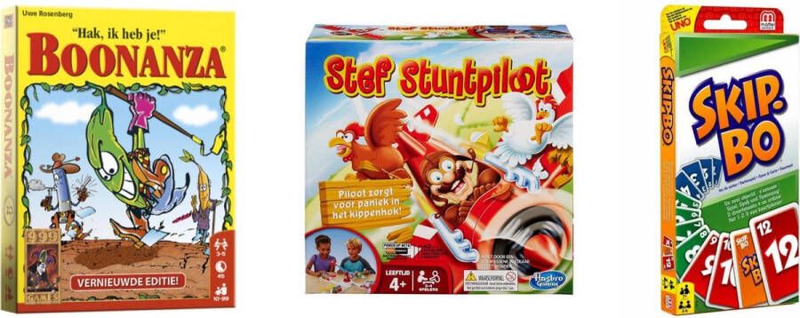 Merkloos Sans marque Spellenbundel Kaartspellen 3 Stuks Boonanza & Skip-Bo & Stef Stuntpiloot