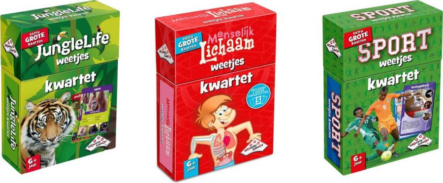 Merkloos Sans marque Spellenbundel Kwartet 3 stuks Junglelife Kwartet & Menselijk Lichaam Kwartet & Sport Weetjes Kwartet