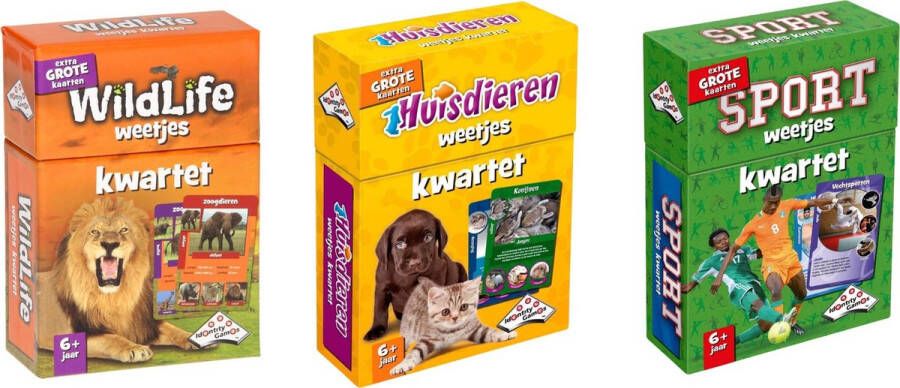 Merkloos Sans marque Spellenbundel Kwartet 3 stuks Wildlife Kwartet & Huisdieren Kwartet & Sport Weetjes Kwartet