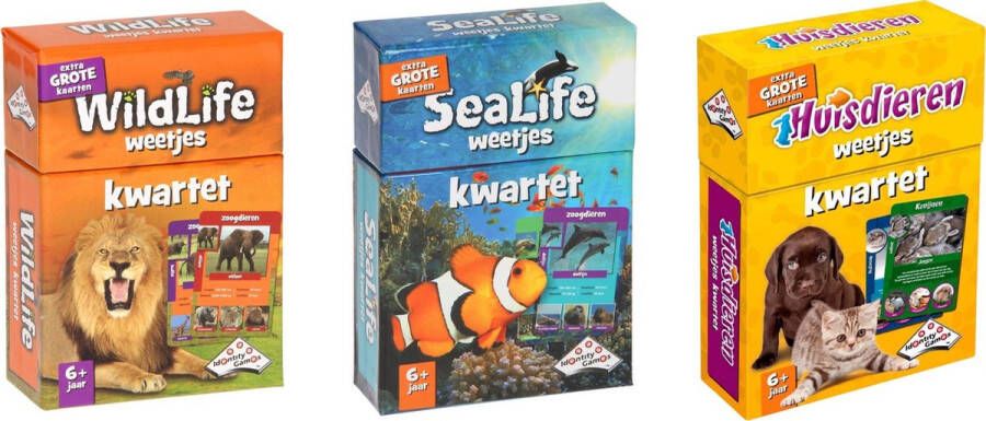 Merkloos Sans marque Spellenbundel Kwartet 3 stuks Wildlife Kwartet & Sealife Kwartet & Huisdieren Kwartet