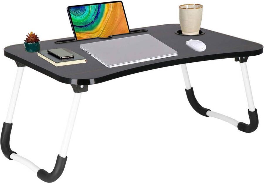Merkloos Sans marque Springos Laptoptafel | Bedtafel | Tablethouder | Laptopstandaard | 60 x 40 cm | Zwart hout
