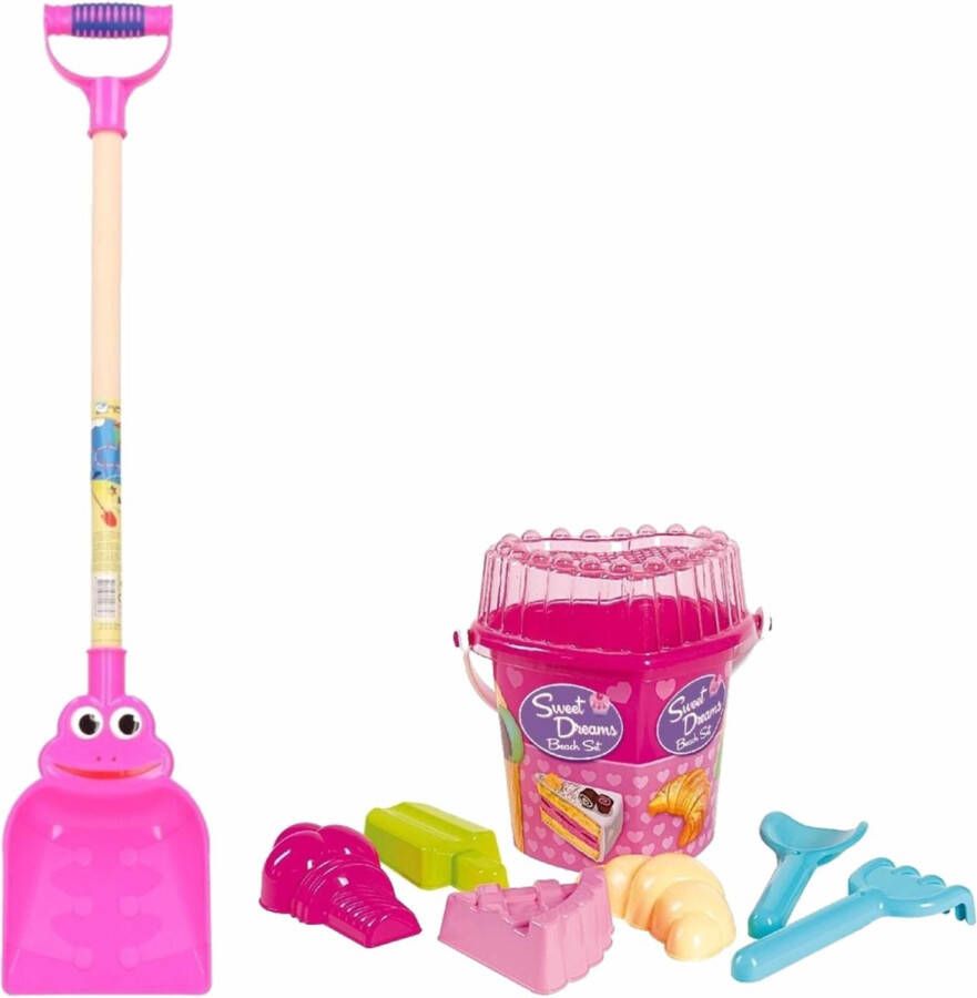 Merkloos Sans marque Strand zand emmer met vormpjes en roze zand schep van 75 cm Zomer speelgoed