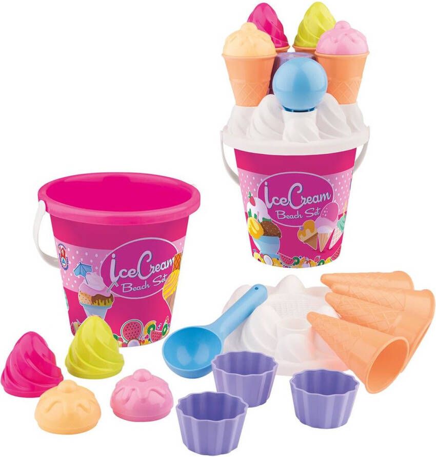 Merkloos Sans marque Strand zandbak speelgoed roze emmer met vormpjes en ijsvormpjes Zandbakspeeltjes Strandspeelgoed