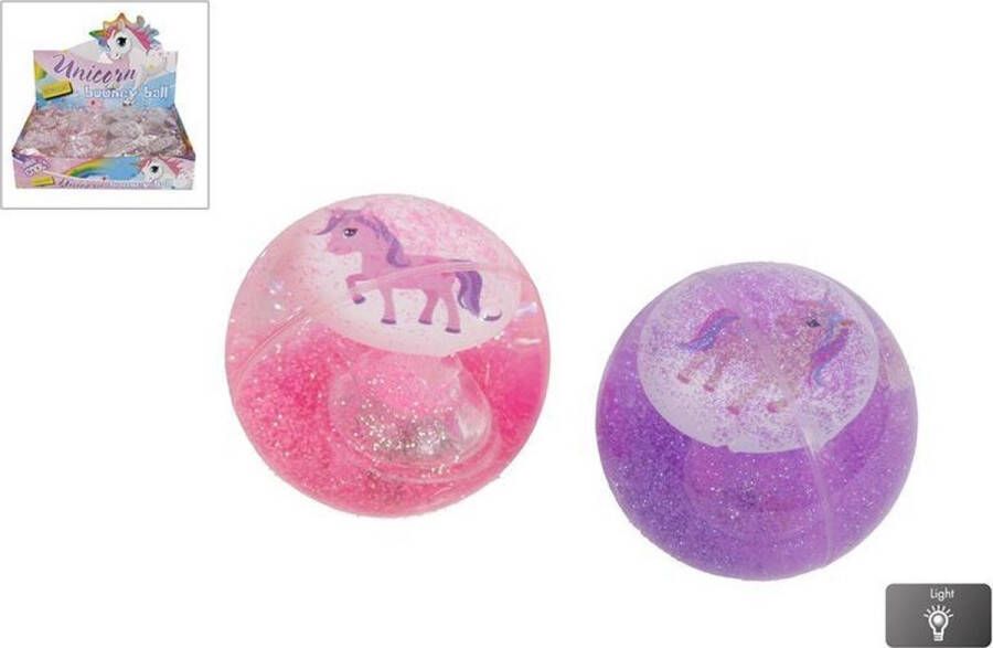 Stuiterbal unicorn met licht 6 5cm (1 stuk) assorti