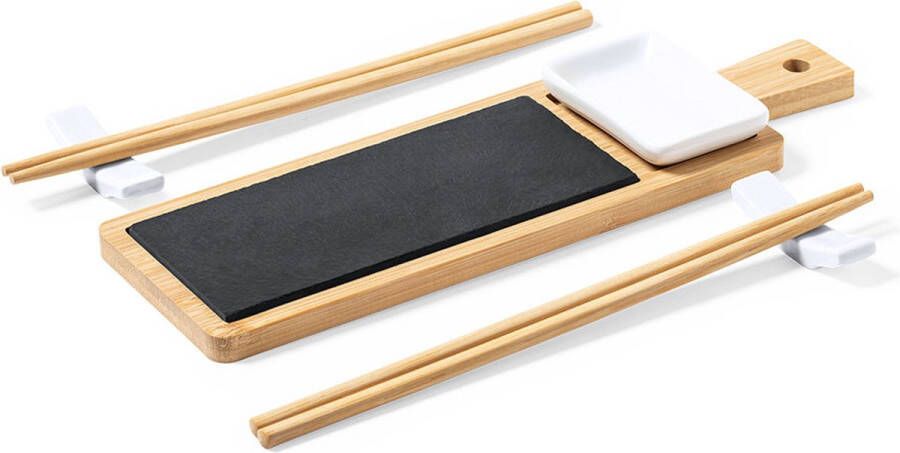 Merkloos Sans marque Sushi serveer set Chopsticks Eetstokjes Serveerplank Bamboe Leisteen Keramiek 6-delig