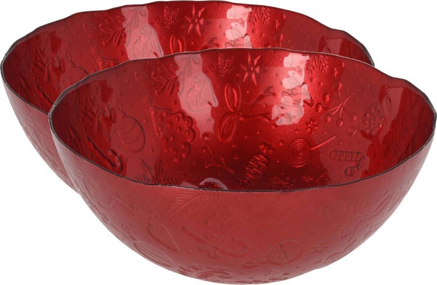 Merkloos 2x stuks glazen decoratie schalen fruitschalen rood rond D28 x H11 5 cm Fruitschalen
