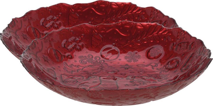Merkloos 2x stuks glazen decoratie schalen fruitschalen rood rond D30 x H6 cm Fruitschalen