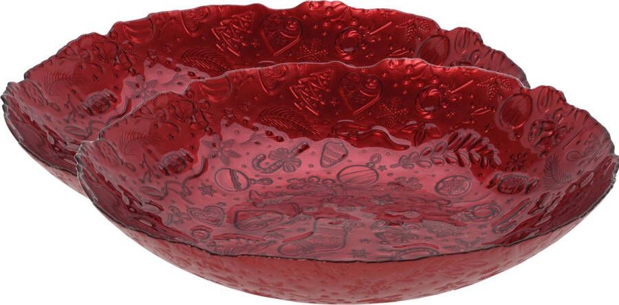 Merkloos 2x stuks glazen decoratie schaal fruitschaal rood rond D40 x H7 cm Fruitschalen