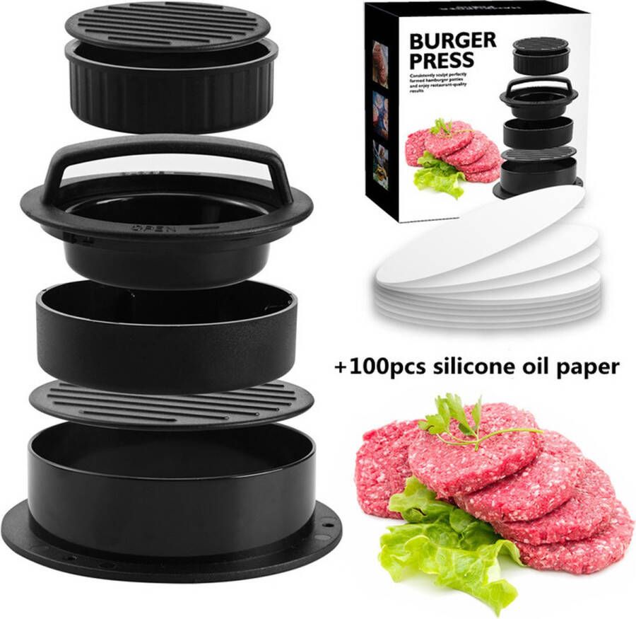 Merkloos Sans marque TDR-Hamburgerpers Voor De Perfecte Hamburger PLUS 100 waxpapiertjes -3-in-1 burgerpers