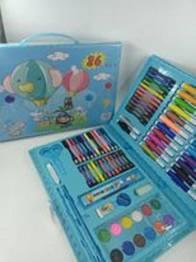 Merkloos Sans marque Tekendoos 86 Delige Art Set voor kinderen potloden verf wasco ... Blauw -luchtbalon