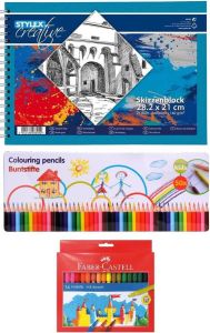 Merkloos Sans marque Tekenen voor kinderen A4 schetboek met 50x potloden en 36x stiften setje Cadeau voor en van 2 tot 11 jaar