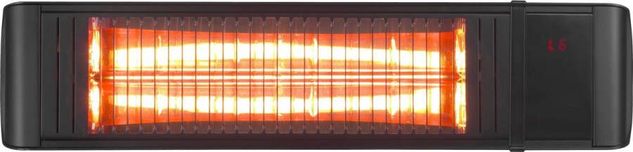 Quality Heating – Heater – Terrasverwarmer hangend – Terrasverwarming elektrisch Terrasheater Amber low glare Instelbaar 2000Watt Zwart