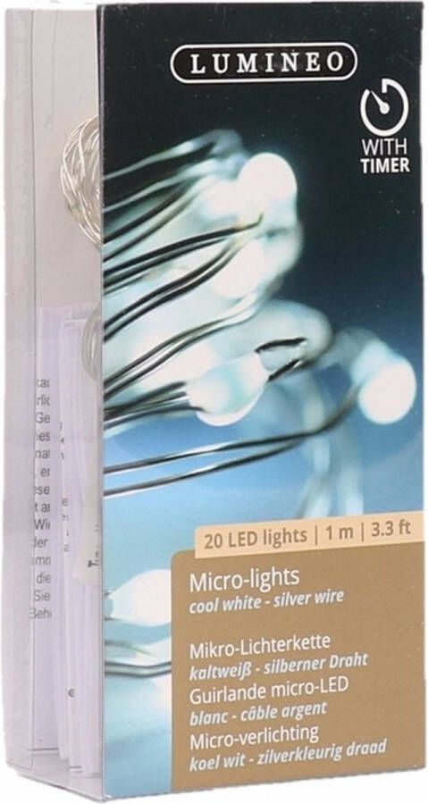 Merkloos Sans marque Timer draadverlichting zilverdraad 20 witte lampjes 95 cm