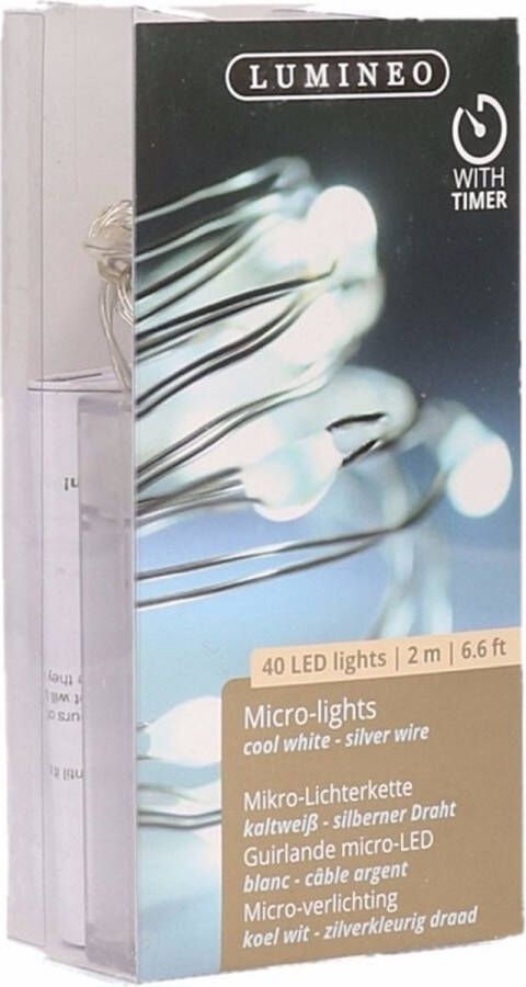 Merkloos Sans marque Timer draadverlichting zilverdraad 40 witte lampjes 195 cm