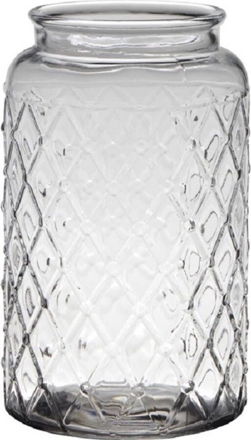 Transparante bloemenvaas met ruitjesprint van glas met hoogte 26 5 cm en diameter 16 cm