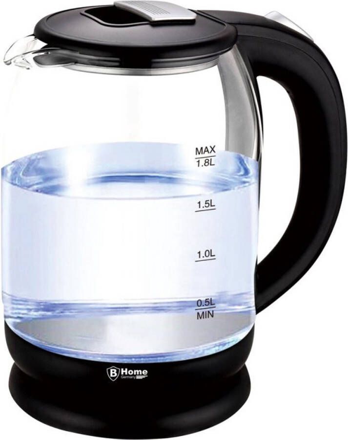 Merkloos Sans marque Transparante glazen waterkoker zwart met LED-verlichting 1 8 liter 1500 watt 23 cm Waterkoker Water koken