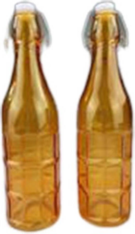 Trendy decoratie fles BEAULINDE set van 2 Glas Oranje Blok patroon ⌀ 7 x h 27 cm Transparant Huisdecoratie Woonkamer