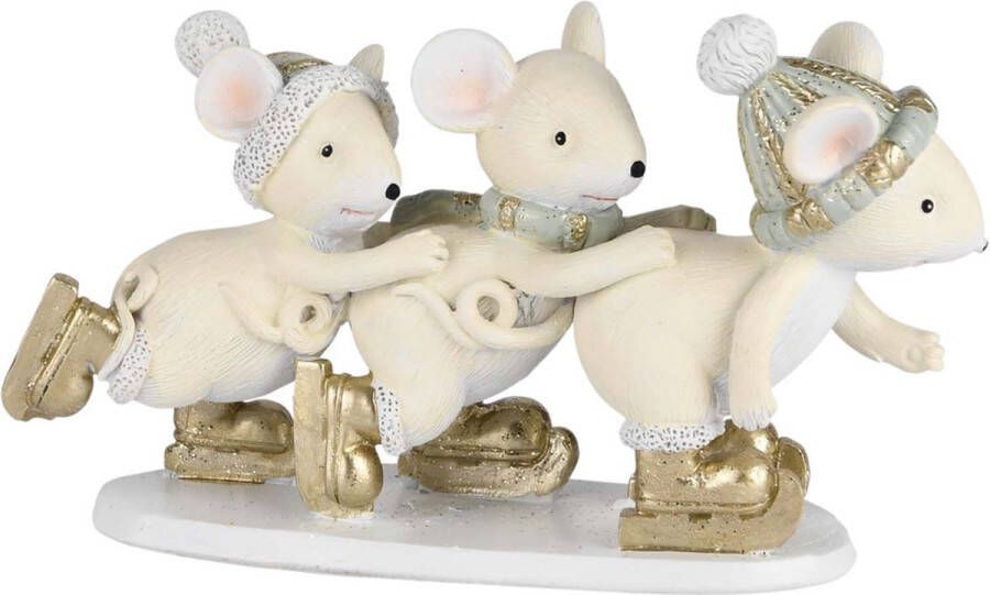 Merkloos Sans marque Trio schaatsende muizen Wit beige goud 13 x 4 x 8 cm hoog