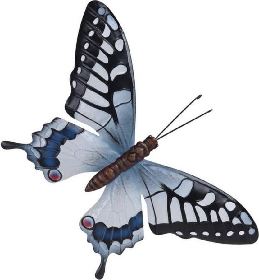 Merkloos Sans marque Tuin schutting decoratie grijsblauw zwarte vlinder 44 cm Tuin schutting schuur versiering docoratie Metalen vlinders
