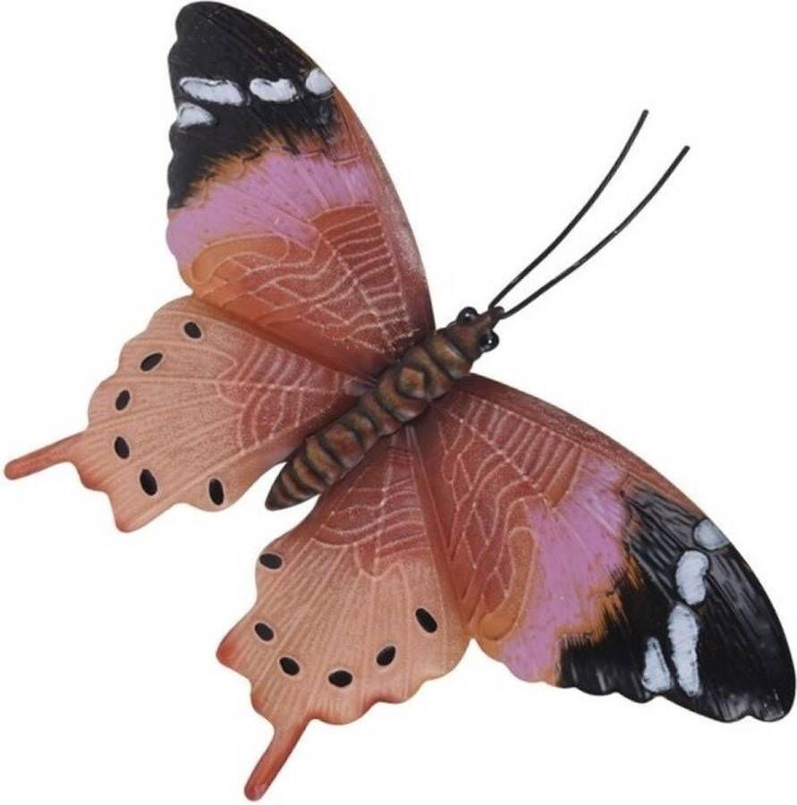 Merkloos Sans marque Tuin schutting decoratie roestbruin roze vlinder 35 cm Tuin schutting schuur versiering docoratie Metalen vlinders