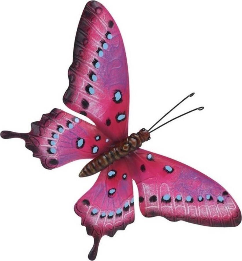 Merkloos Sans marque Tuin schutting decoratie roze lichtblauwe vlinder 35 cm Tuin schutting schuur versiering docoratie Metalen vlinders