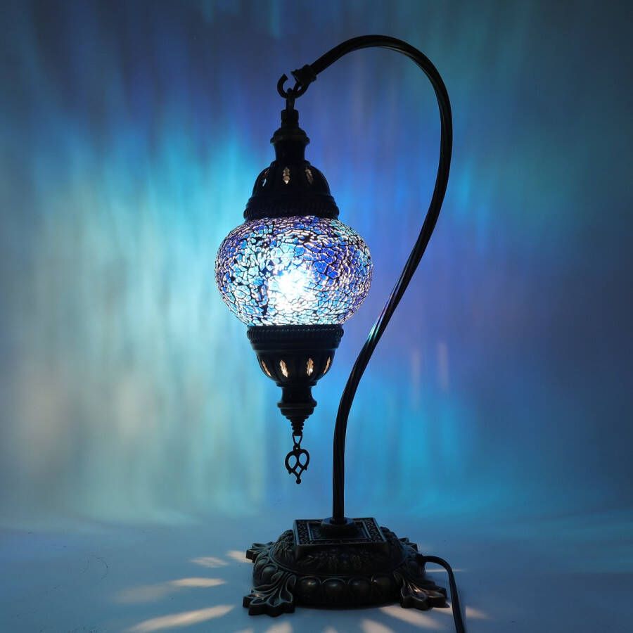 Merkloos Sans marque Turkse Lamp Mozaïek Lamp Tafellamp Zwanenhals Marokkaanse Lamp Oosterse Lamp Boog model Ø 12 cm Hoogte 43 cm Authentiek Handmade Kleurrijk