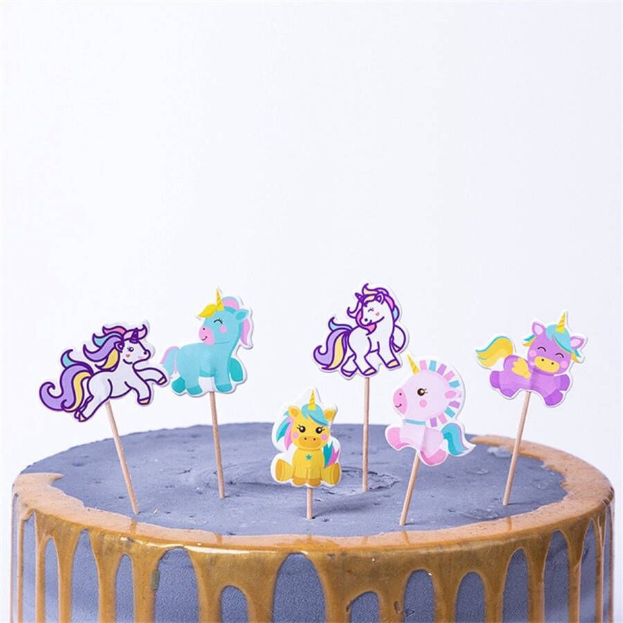 Merkloos Sans marque Unicorn taarttoppers eenhorn cocktailprikkers 24 stuks taartdecoratie verjaardag cupcake