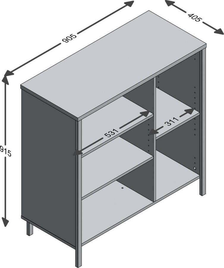 Vakkenkast Bjork Antraciet Oudeiken Breedte 90.5 cm Hoogte 91.5 cm Diepte 40.5 cm Met planken Zonder deuren