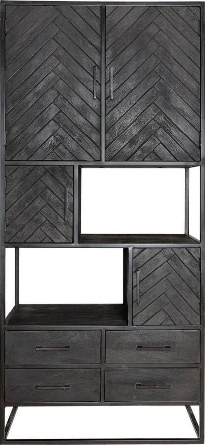 Vakkenkast Daan 90 cm zwart wandkast zwart vakkenkast mangohout zwart