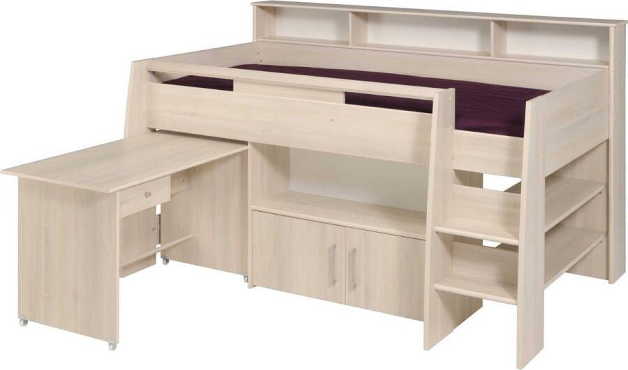 Merkloos Sans marque Vente unique Gecombineerd bed APOLINE Met bureau en opbergruimtes 90x200 cm Kleur Eik L 210.8 cm x H 131.5 cm x D 132 cm