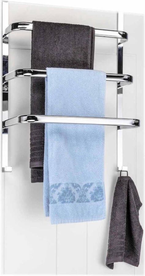 Merkloos Sans marque Verchroomde handdoek deur rek met 3 stangen 56 cm Handdoeken badlakens rekken Handdoek droogrek van metaal