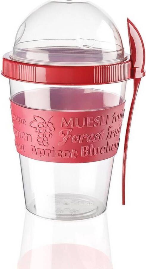 Merkloos Sans marque Vershouddoos Titiz take & go yoghurt beker met lepel 600 ml RONNIE muesli beker lunchpot Ø 9 5 x H 16 cm roze