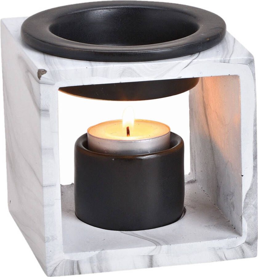 Merkloos Sans marque Vierkante geurbrander oliebrander keramisch marmer wit 10 cm Waxbrander Aromabrander Geurbranders Geuroliebranders