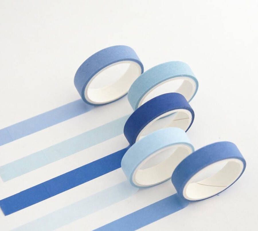 Merkloos Sans marque Vijf Kleuren Washi Tapes Blauw | Meerdere Washi Tapes Rollen| Vijf Verschillende Masking Tapes | Bullet Journal | Journalling | Plakboeken | Stickers | Tapes | Multi Pack Washi Tapes | Organiseren | Plakken | Blauw Lichtblauw Donkerblauw