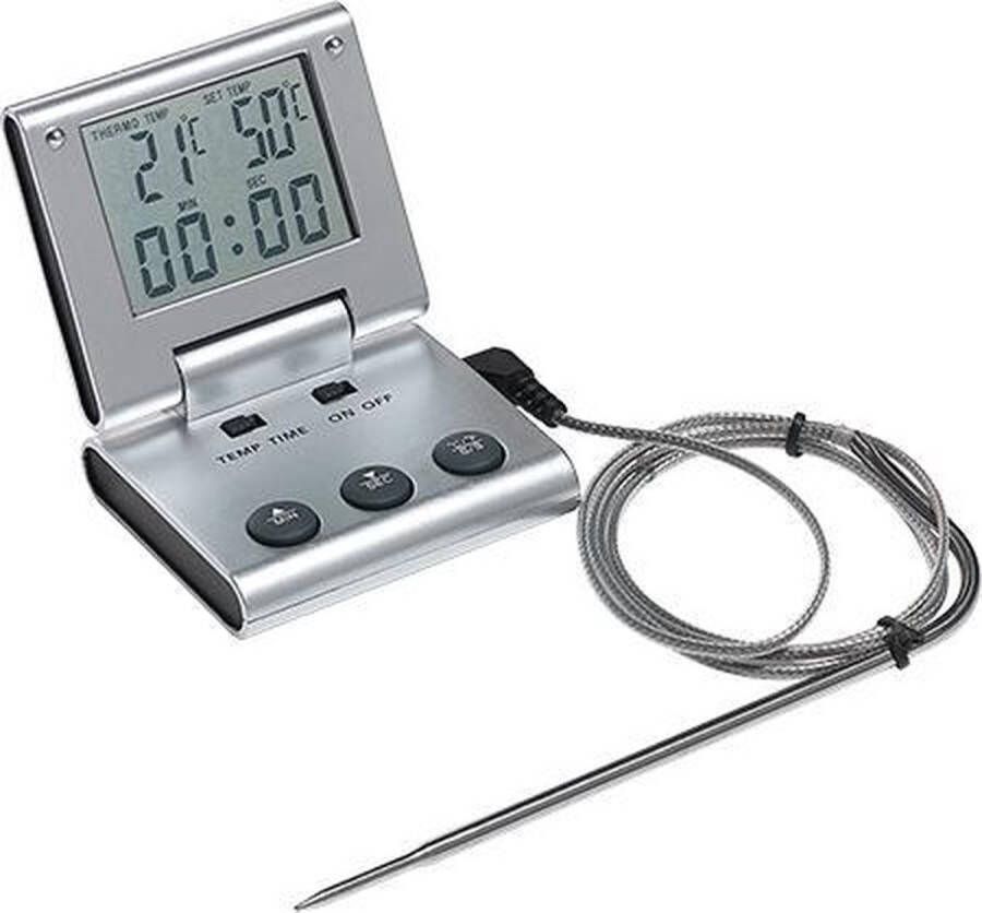 Merkloos Sans marque Vleesthermometer Temperatuurmeter met Timer en alarm RVS Uitklapbaar Magneetbevestiging