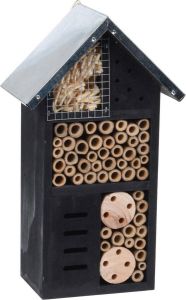Merkloos Sans marque Vlinderhuis bijenhuis wespenhotel voor insecten 26 cm zwart met metalen dak Tuindecoratie Diervriendelijk Lieveheersbeestjehuis